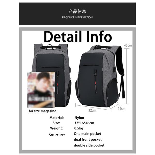 Black 17 Inch Business Laptop Backpack  Waterproof Computer Bag With USB