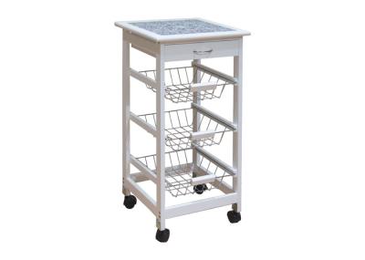 4 Rolling Wheels 3 Wire Baskets Pine Legs 5kg Modern Kitchen Cart