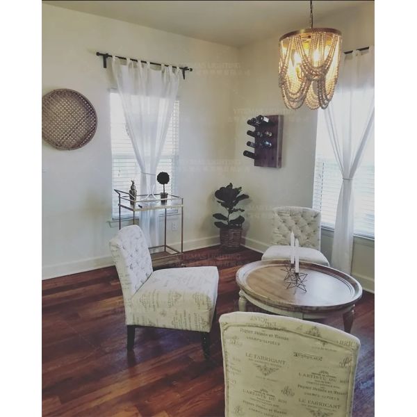 Gold Chandelier Wooden Beaded Lighting Fixture Fringe Hanging Light Silas Chandelier (WH-AP-652)