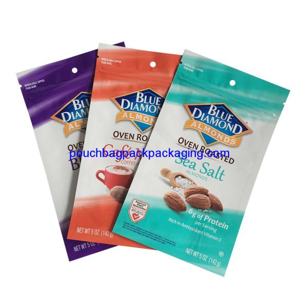 Almond stand up bag with zipper, Printed Aluminum Foil standing zip pouch