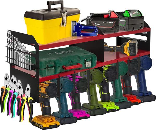 8 Drill Holder Power Tool Organizer Wall Mount Shelf with Screwdriver and Pliers Holder