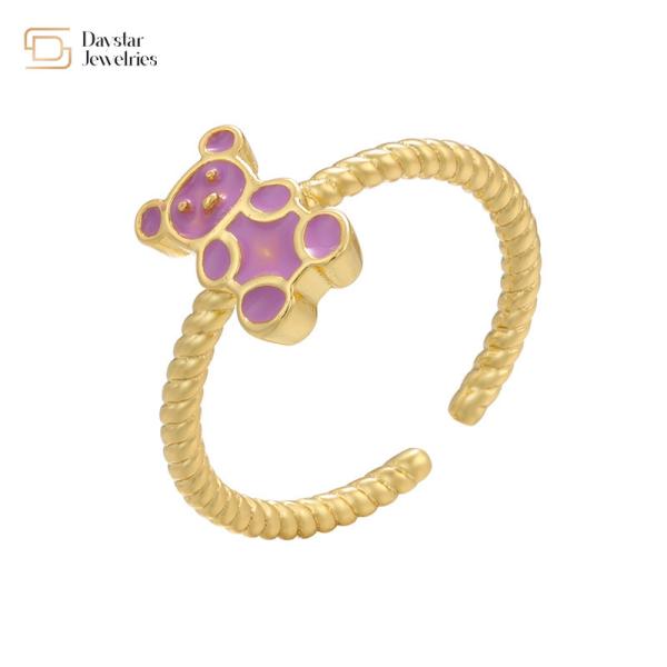 Esmalte colorido bonito Teddy Bear Dripping Oil Rings para meninas das mulheres