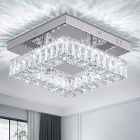 Square Flush Mount Crystal Chandelier Ceiling Fan For Kitchen Bathroom