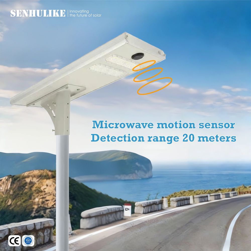 High Power Solar Street Light 100W Dual Module Solar Panel IP65 Waterproof Microwave Sensor Designed for Commercial Outdoor Lighting