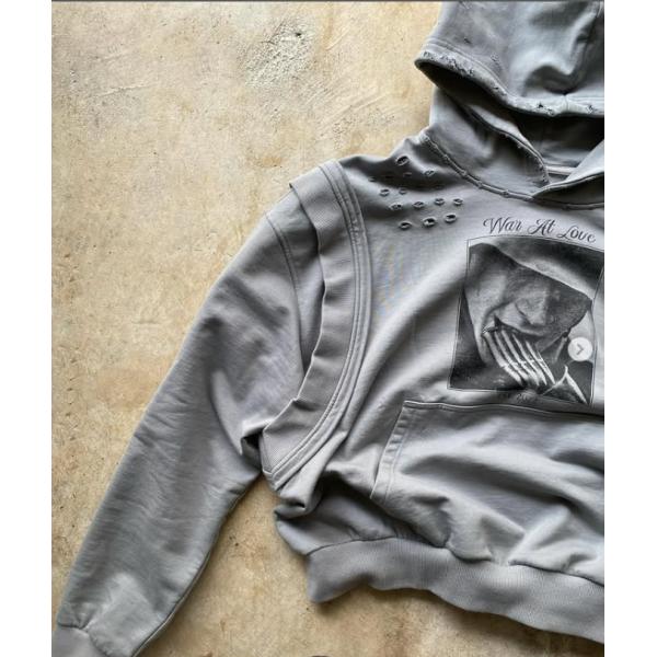 2025 New Design Vest Hoodie Custom Heavyweight 100% Cotton Printed Vintage Washed Pullover Distressed Boxy Hoodies for Men