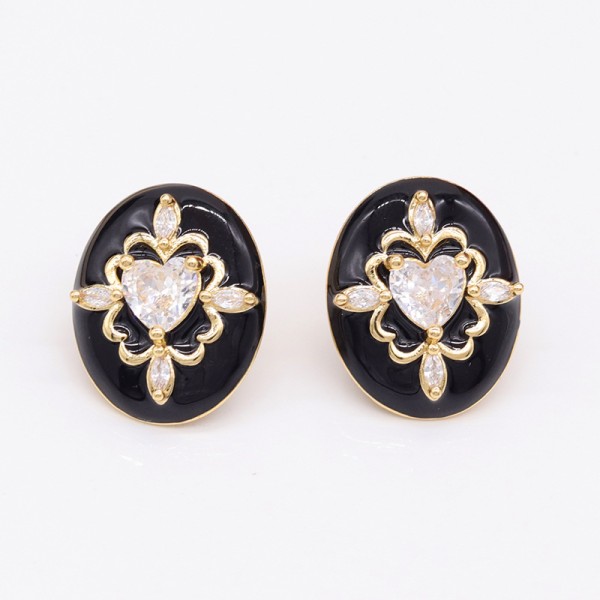 Lovely Trendy Earring Stud Earrings Female Silver Needle Black White Love Zirconia Rope Shape Wholesale for Women Girls