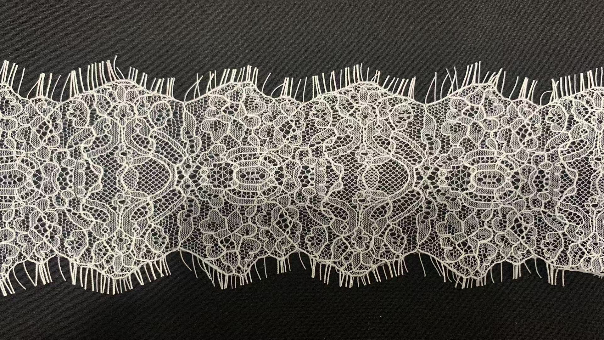 10cm Width Scalloped Edge Elastic Lace Trim with Spandex Polyamide Blend for Garments and Home Decor