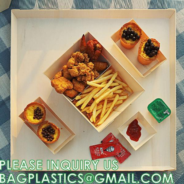Wooden Food Packaging Box Cake Dessert Container With Plastic Cover, Take Out Pastry Cake Lunch Sushi Tray