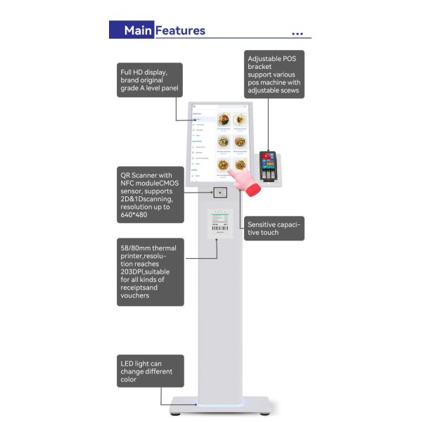 21.5 Inch Hotel Fast Food Self Serve Ordering Kiosk With Printer Qr Code Scanner Self Service Payment Kiosks