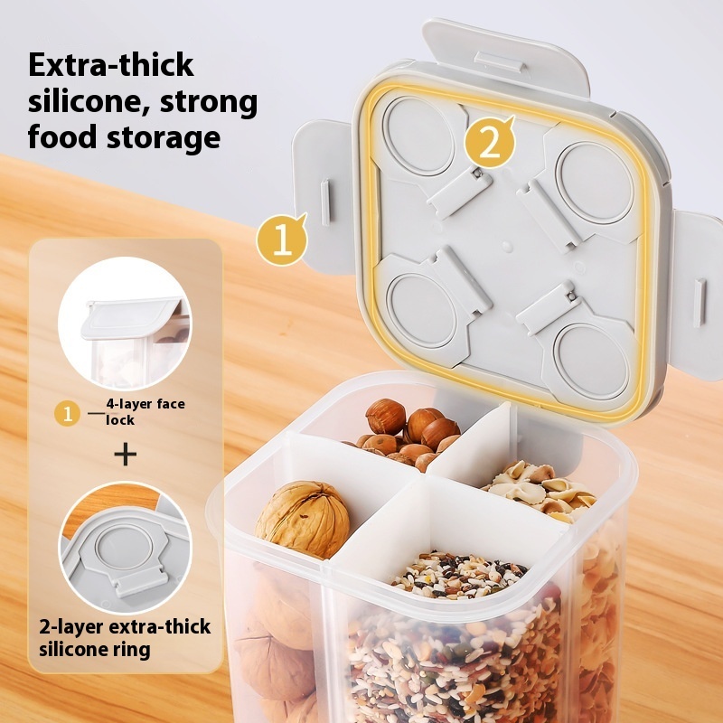 Food Grade BPA Free Storage Jar Moisture-proof Cereals Bean Compartmentalized Four Compartments Food Storage Box