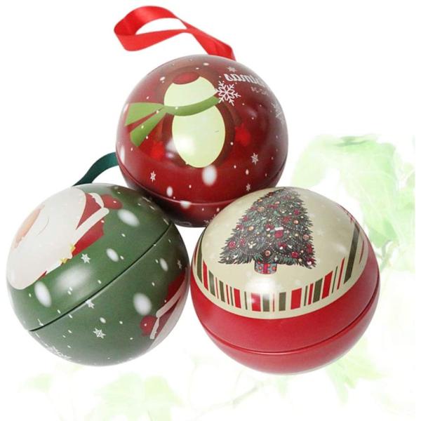Christmas Tree Baubles Ornaments Tinplate Candy Tin Box Xmas Tree Ball Pendant Kids Holiday Surprise Gift