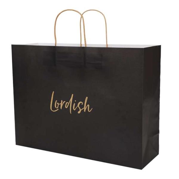 Black Personalized Shopping Tote Paper Bags Private Logo Printed