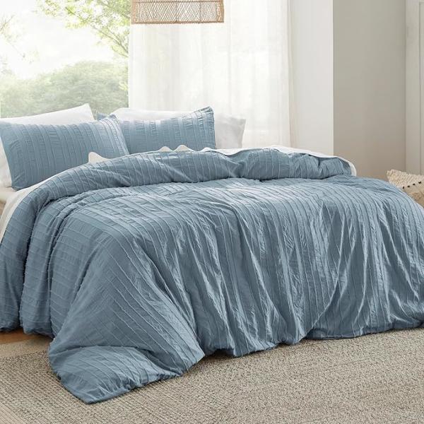 Striped Boho Duvet Cover - 3 Pieces Shabby Chic Tufted Boho Bedding Set For All Seasons