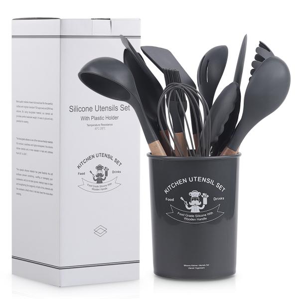 12-Piece Silicone Kitchen Utensil Set with Wooden Handles Your Kitchen's Best Friend