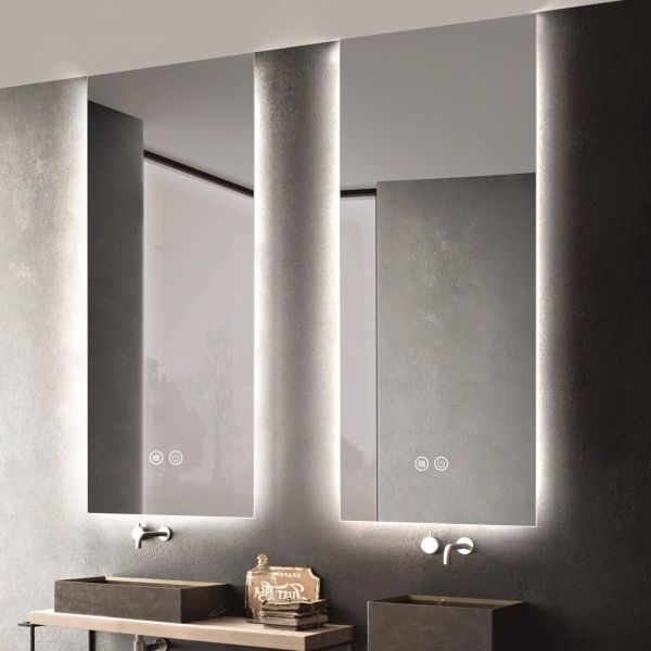Ultra-Thin Frame Modern Space-Saving Hotels Smart Mirror Rectangle Adjustable LED Light Touch Switch Natural Light Simulation