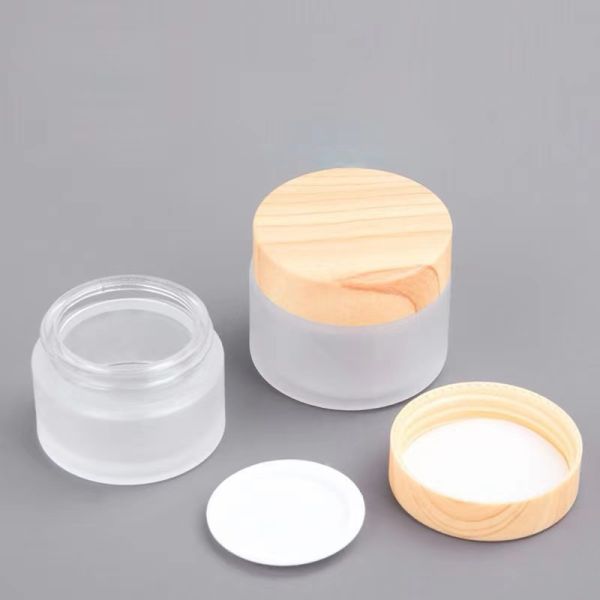 5g 10g 15g 30g 50g Empty Frosted Glass Cream Jars Cosmetic Natural Wood  Containers for Eye Cream Face Mask