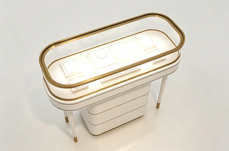 Cream Champagne Glass Jewelry Showcase Rounded Edge Triple Drawer Jewellery Display