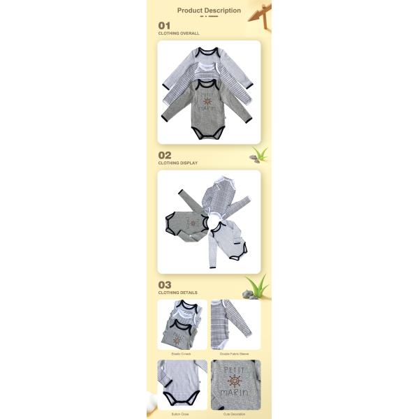 100% Cotton Customized Color Snap Button Long Sleeve Romper for Newborn Baby in Winter