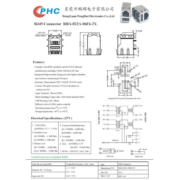 Женский разъем 1 x 1 USB Rj45 с Платой-Вверх водить и Emi защищал разъем Pcb 90 градусов