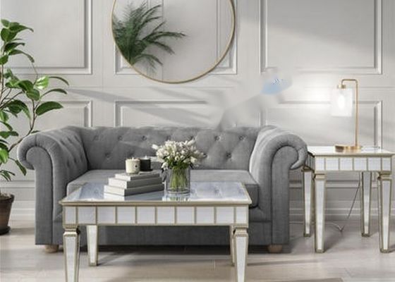 Mirrored Finish Coffee Table with Gold Detailing and MDF Material