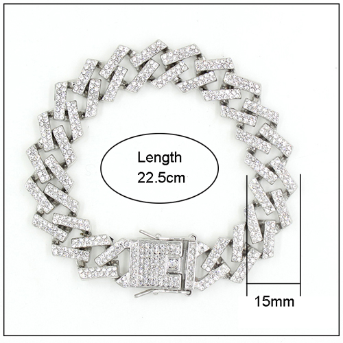 Hot Sale 15mm Hip Hop Iced Out Rhinestone Miami Cuban Link Chain Bracelet for Men and Women Girls Jewelry Gifts