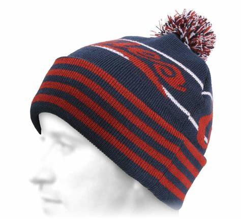 Blue / Red Retro Cuffed Cool Pom Pom Beanies , Youth Winter Beanie With Pom Pom