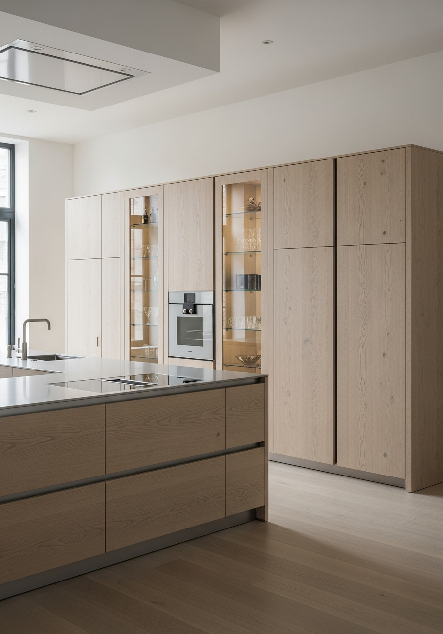 Quarter-Sawn Pale Oak Kitchen Cabinet in 304 Stainless Steel