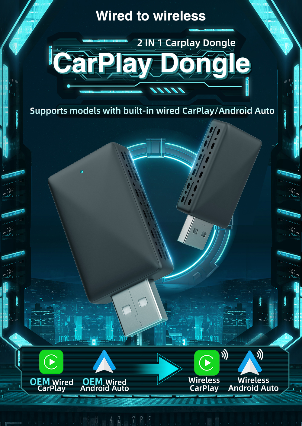 FCC Wireless CarPlay AI Box Car Smart Box Android Ai Adapter Wireless 2 в 1 AI Box
