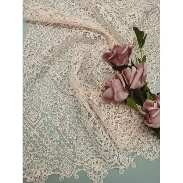 Pink Embroidered Chemical Lace Fabric Lightweight Full Polyester 125cm Wide