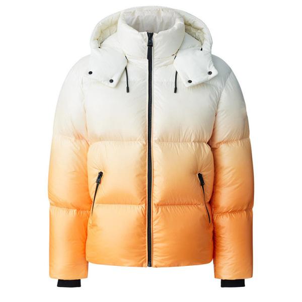 New Custom Men Windproof Down Puffer Jacket Ombre Color Printed Polyester Hooded Down Jacket for Men