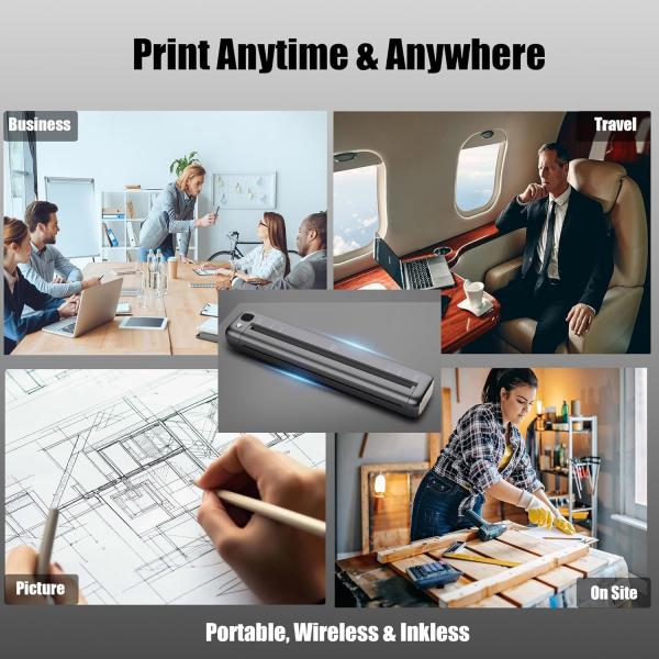 F81 Portable Printer Wireless for Travel, Bluetooth WiFi Inkless Thermal Printers, Compatible with Android iOS Phone Mac Windows Laptop