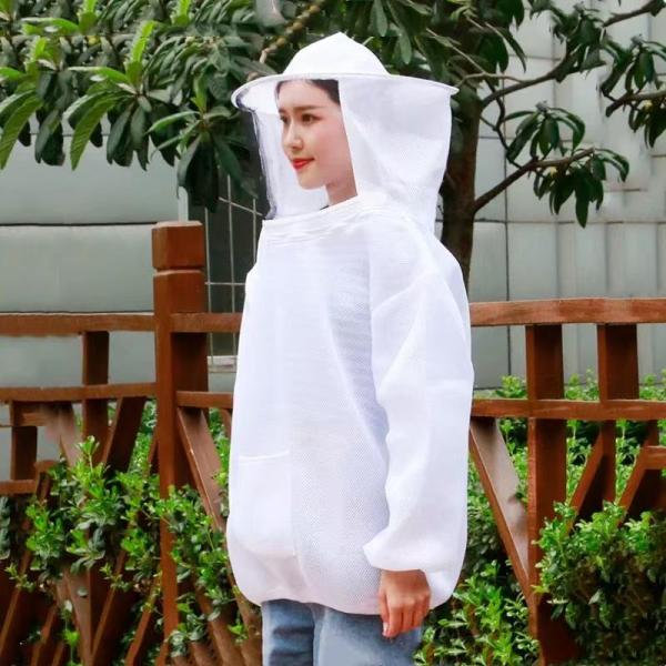 Breathable Beekeeping Jacket with Protective Bee Hat - White