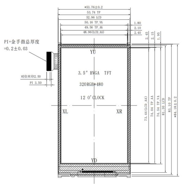3.5 дюймовый медицинский/промышленный LCD сенсорный экран HVGA MCU интерфейс