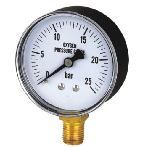 SS Case 2.5in 25 Bar Oxygen Pressure Gauges 1/4 NPT Lower Mount Meter