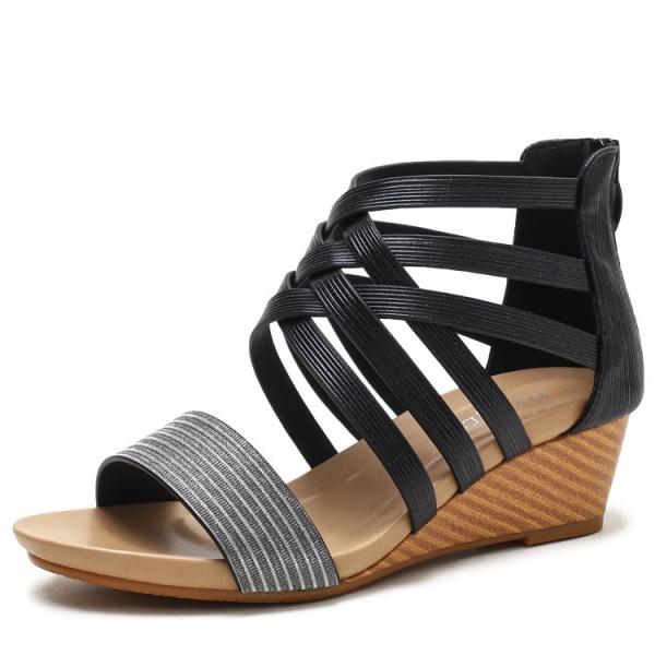 BS120 Slope Heel Roman Sandals Women'S New Bohemian Ethnic Style Retro Open Toe Holiday Travel Women'S Shoes