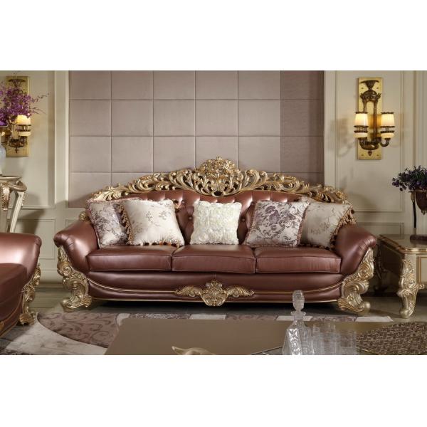 French style Luxury design of Living room Sofa sets 1+2+3 used Beech wood Carving and Import Italy Leather Furniture