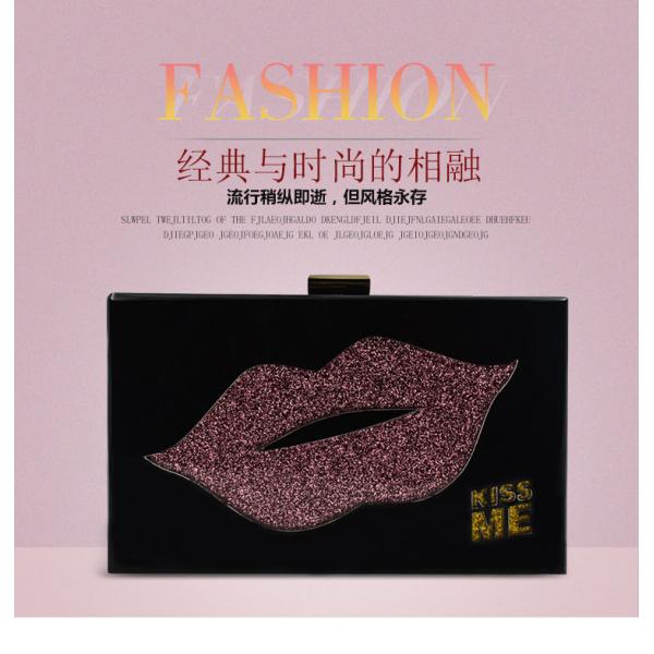 Ladies Women Evening Acrylic Clutch Bag Handmade Kiss Me Patten Shaped
