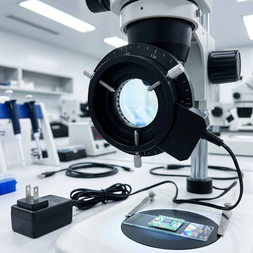 Supplier 120-LED Polarized Ring Light 30000lx 0-100% Dimmable for Microscope Inspection Aluminum Alloy MSS-A-LED120PZ