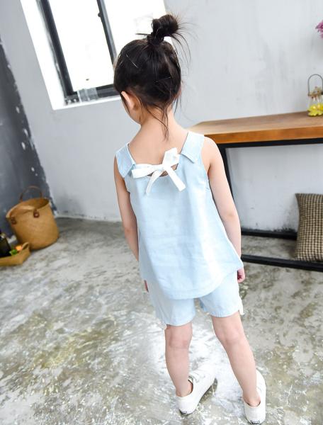 2016 Fashion Girl Kid's Clothes Set Little Sheep Sleeveless Tops+ Short Pants Jeans T309