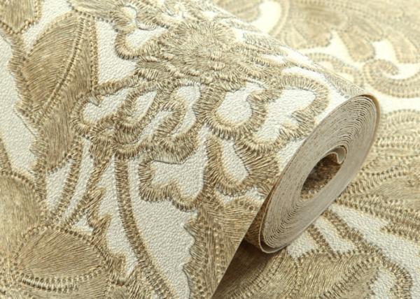 PVC Retro Light Yellow Floral Pattern Wallpaper With Embossed For Bedrooms