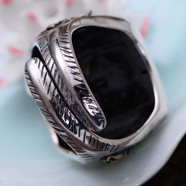 Men Antique Indian Chief 2 Tone Golden Sterling Silver Ring (058843)