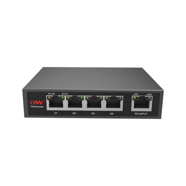 60W 4 Port Gigabit PoE Extender Waterproof For Long Distance Ethernet Transmission