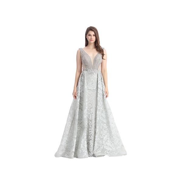 Three Quarter Sleeve Sweep Train Muslim Evening Dress Mermaid Style