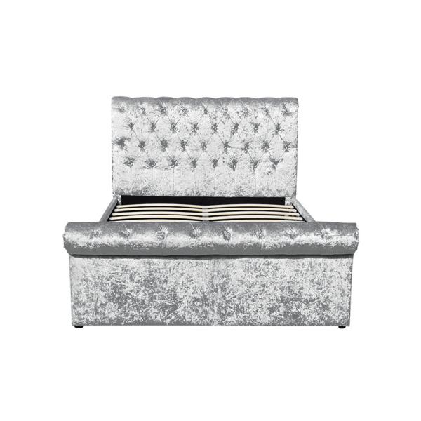 Рамка двуспальной кровати OEM кровати хранения подъема газа бархата толкотни серебряная обитая