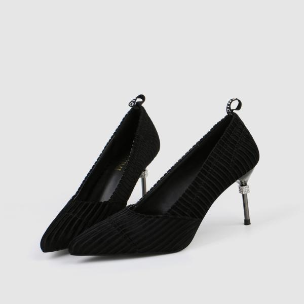 ZM007 9871-1 Pointed Stripe Suede Ladies High-Heeled Shoes Stiletto Nightclub Style Diamond-Studded Women'S Shoes