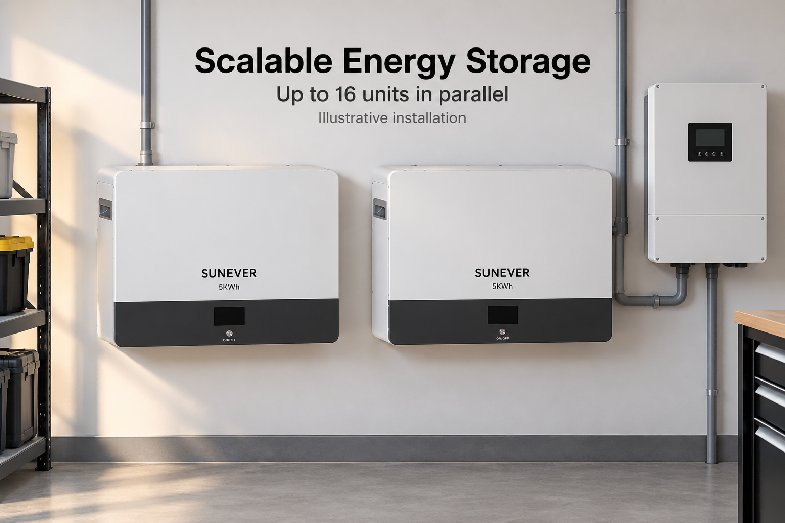 SUNEVER 5kWh Wall-Mounted LiFePO4 solar energy storage battery 51.2V 100Ah for solar battery storage system