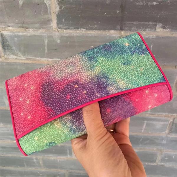 Authentic True Stingray Skin Female Long Trifold Wallet Genuine Leather Lady Clutch Purse Women's Large Card Holders