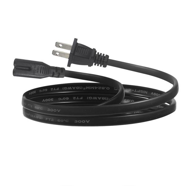NEMA 1-15P to IEC C7 Power Cord -Flat Plug to Figure-8 Connector Cable for Laptop, DVD Player, Game Console, Small Appliances