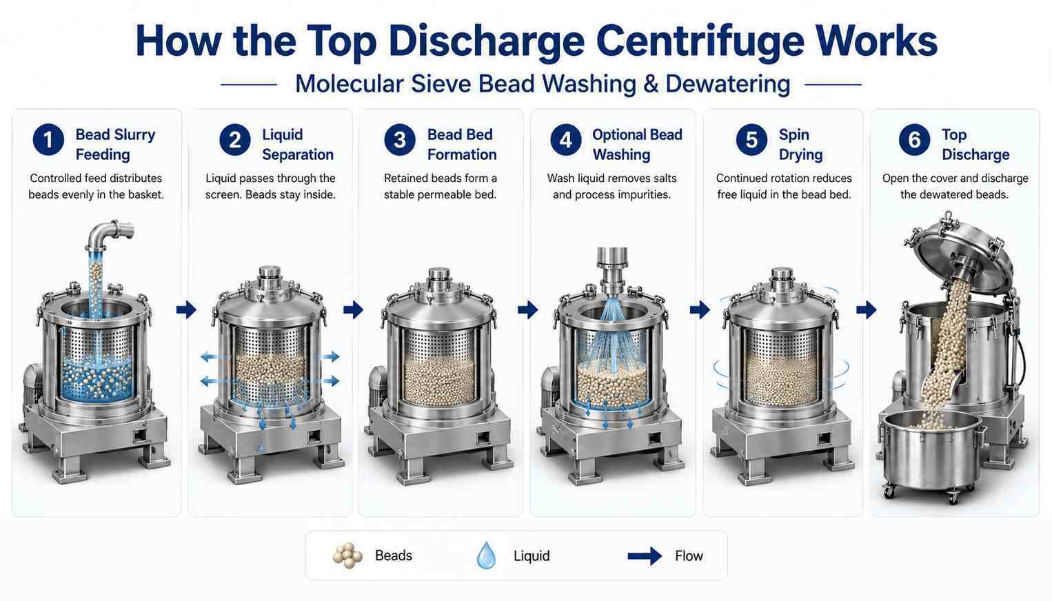 Top Discharge Centrifuge for Molecular Sieve Bead Washing and Dewatering