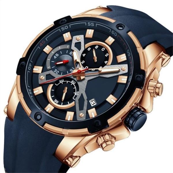 Men'S Casual Alloy Quartz Sport Watches Multifunctional Chrono Silicone 3ATM